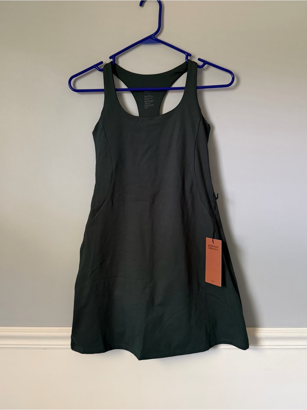 girlfriend collective dark green racerback dress